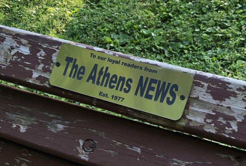 athens news bench - name plate
